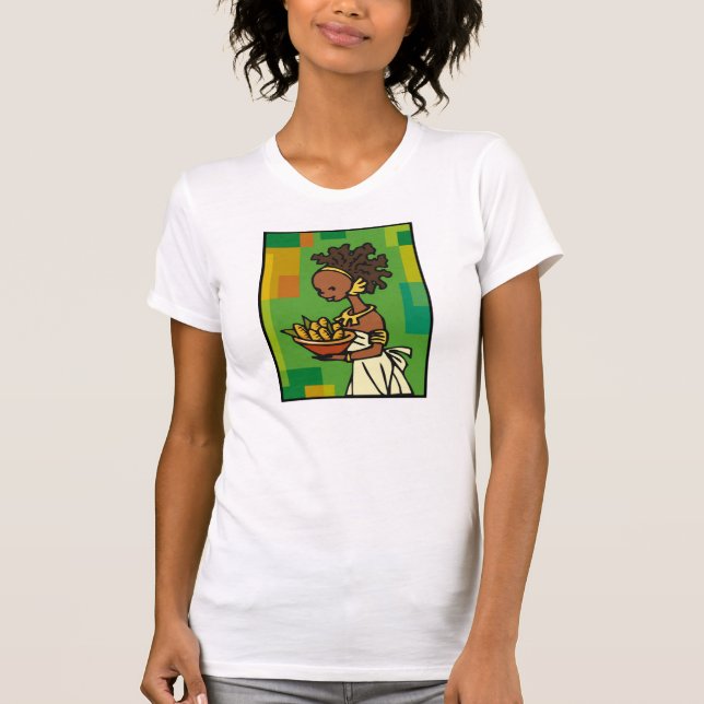 Camiseta Mujer africana con tazón de maíz (Anverso)