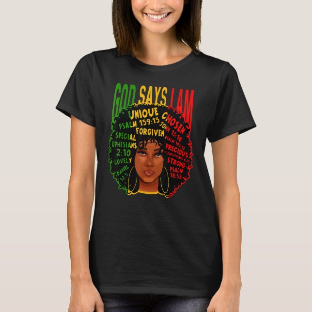 Camiseta Mujer africana Dios dice que soy negra melanina af (Anverso)