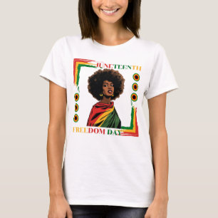 Camiseta Mujer afro del 19 de junio cubierta con bandera de