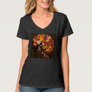 Camiseta Mujer Afro Floral Reina Negra Puff Melanin Magia F