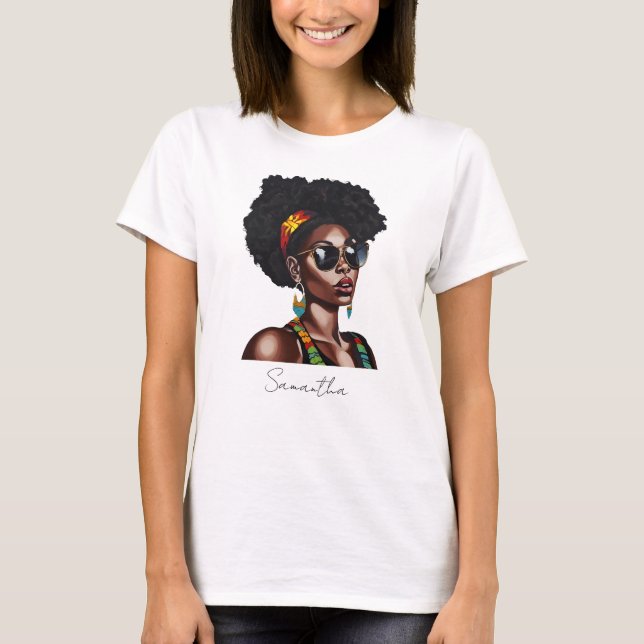 Camiseta Mujer afroamericana con gafas de sol de Moda (Anverso)