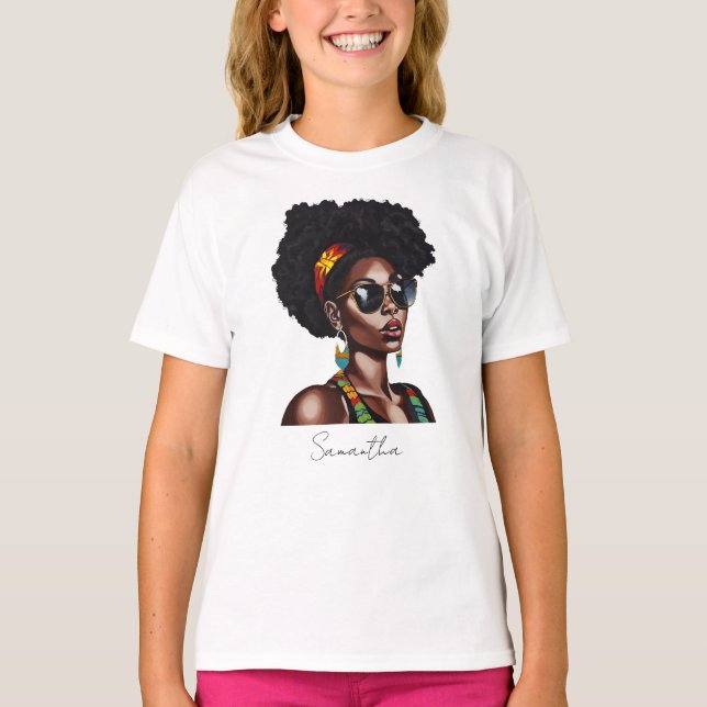 Camiseta Mujer afroamericana con gafas de sol de Moda (Anverso)