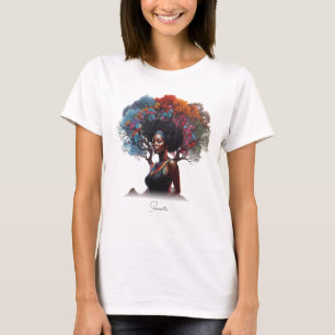 Camiseta Mujer afroamericana con pelo adornado con árbol