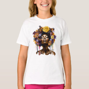 Camiseta Mujer afroamericana con pelo afro floral (3)
