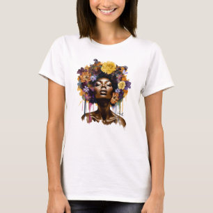 Camiseta Mujer afroamericana con pelo afro floral (3)