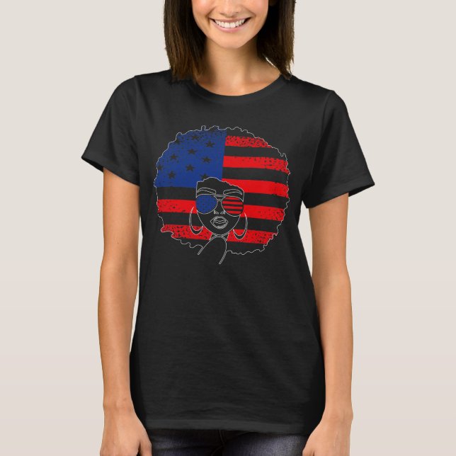 Camiseta Mujer afroamericana patriótica 4 de julio (Anverso)