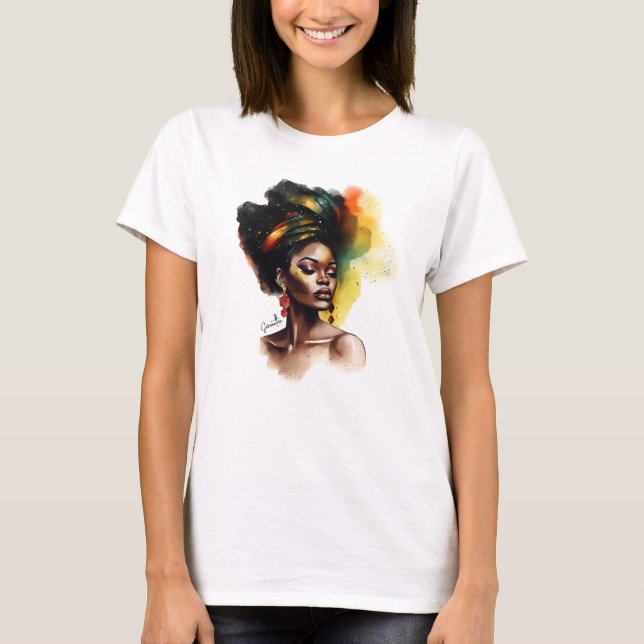 Camiseta Mujer afrocéntrica en colores vibrantes (Anverso)