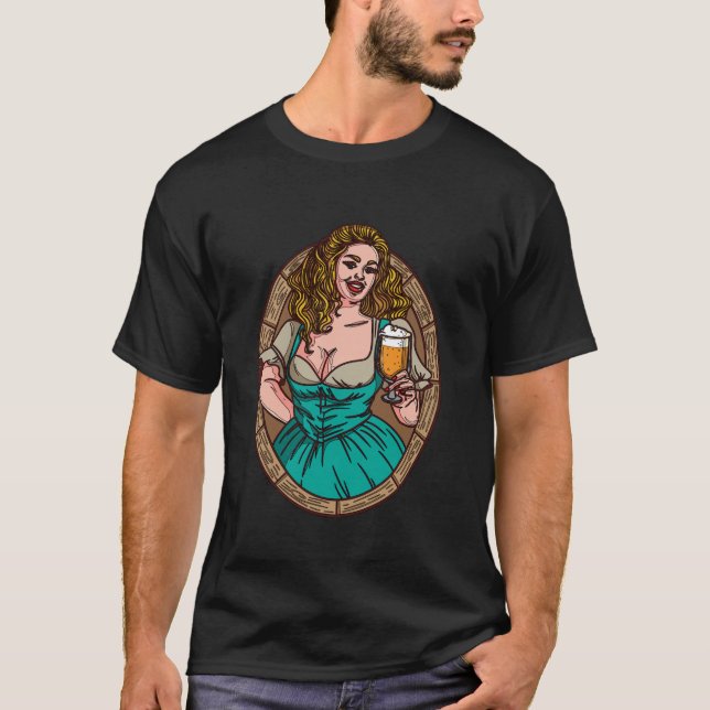 Camiseta Mujer Alegre Con Ilustracion Vintage De Cerveza (Anverso)