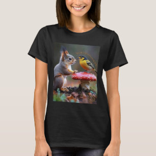 Camiseta Mujer Amistad Bosque Ardilla y Pájaro Orgánico 