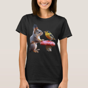 Camiseta Mujer Amistad Bosque Ardilla y Pájaro Orgánico