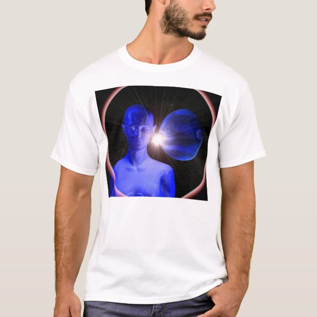 Camiseta Mujer azul en espacio (Anverso)