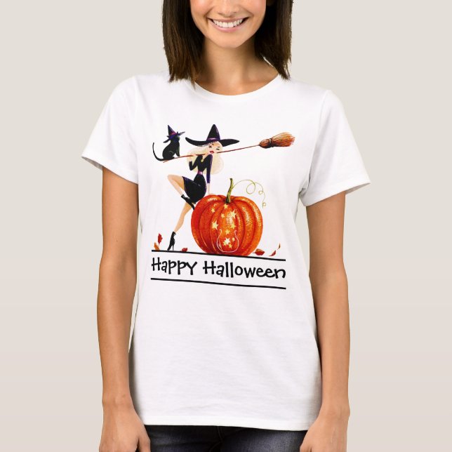 Camiseta Mujer bruja de Halloween fresca (Anverso)
