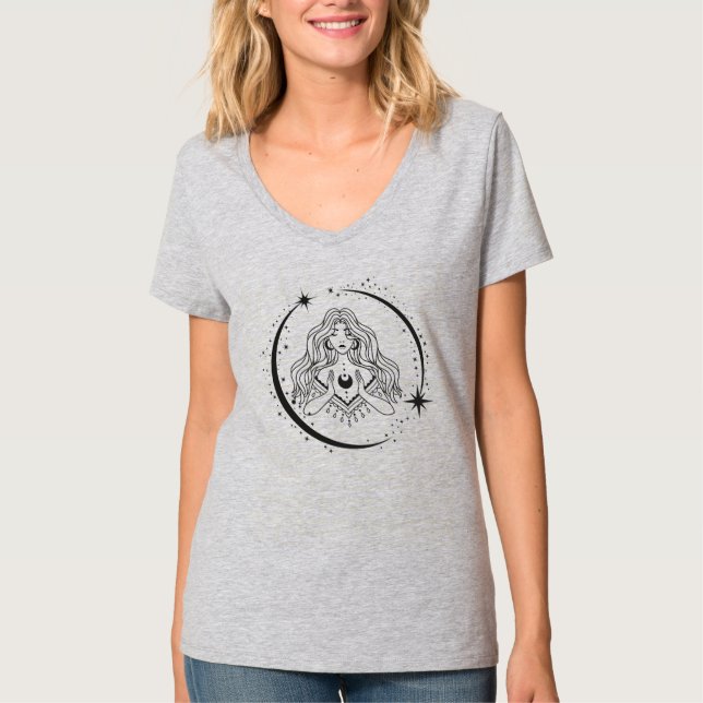 Camiseta Mujer celeste, estrellas de la luna, boho, astrono (Anverso)