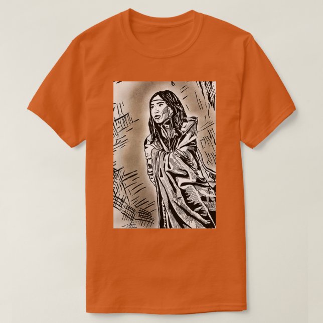 Camiseta Mujer Chica Nativa Estadounidense En Tinta Negra Y (Diseño del anverso)