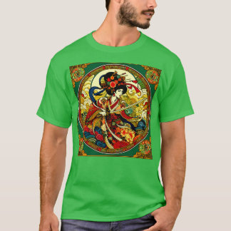 Camiseta Mujer china luchadora de espada al estilo Art Deco