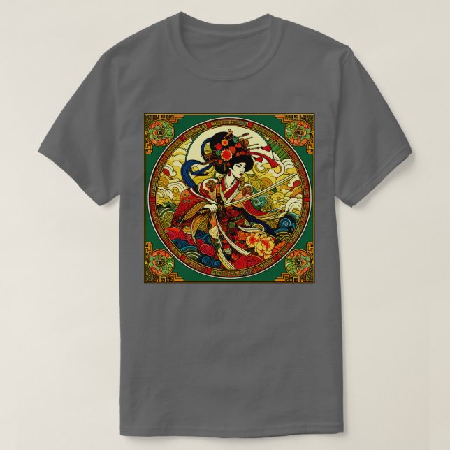 Camiseta Mujer china luchadora de espada al estilo Art Deco (Diseño del anverso)