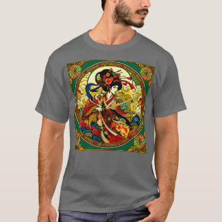 Camiseta Mujer china luchadora de espada al estilo Art Deco