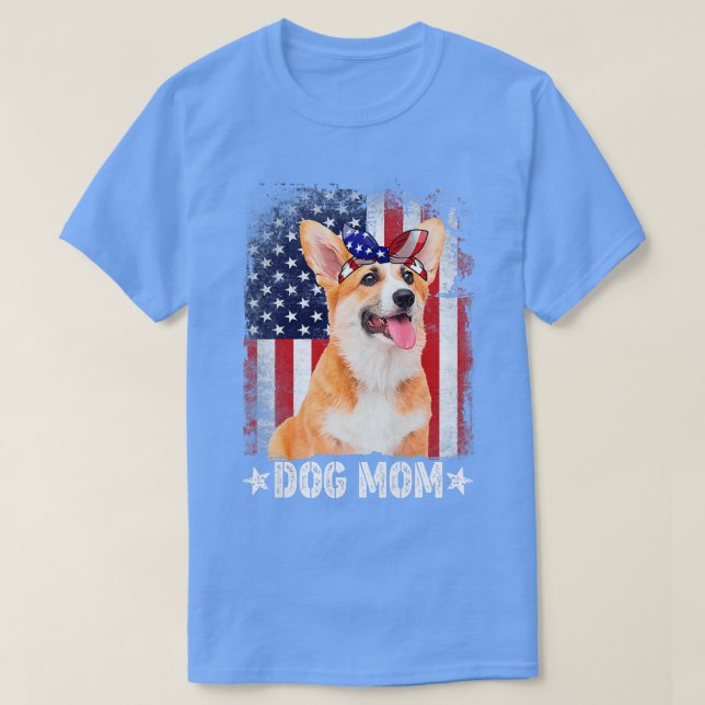 Camiseta Mujer Clásica Corgi Perro Mamá Usa Bandera Día de  (Diseño del anverso)
