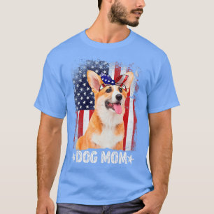 Camiseta Mujer Clásica Corgi Perro Mamá Usa Bandera Día de