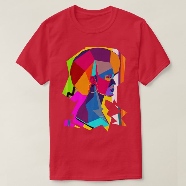 Camiseta Mujer colorida abstracta con afro  (Diseño del anverso)