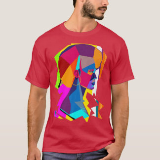 Camiseta Mujer colorida abstracta con afro 