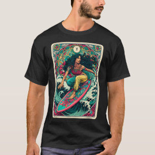 Camiseta Mujer Colorida Ola Surfista Tarot Carta Artística