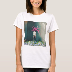 Camiseta Mujer con cabello de flamenco rosa en un sueño