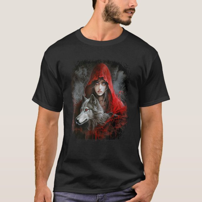 Camiseta Mujer con capucha en rojo y pintura a la fantasía  (Anverso)