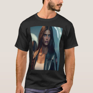 Camiseta Mujer con chaqueta de cuero negra de motorista Loo