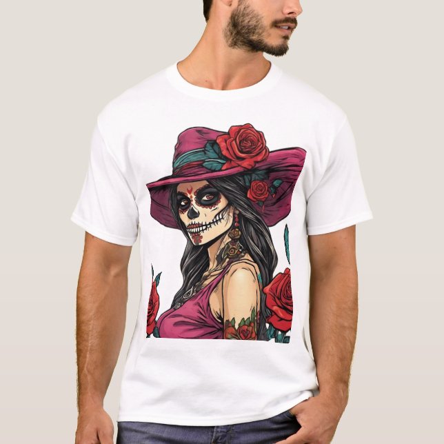 Camiseta Mujer con cráneo de azúcar elegante - Día de los M (Anverso)