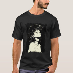 Camiseta Mujer con gato negro en la cabeza