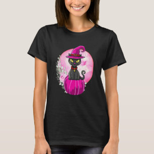 Camiseta Mujer con gato negro lindo de Halloween en calabaz