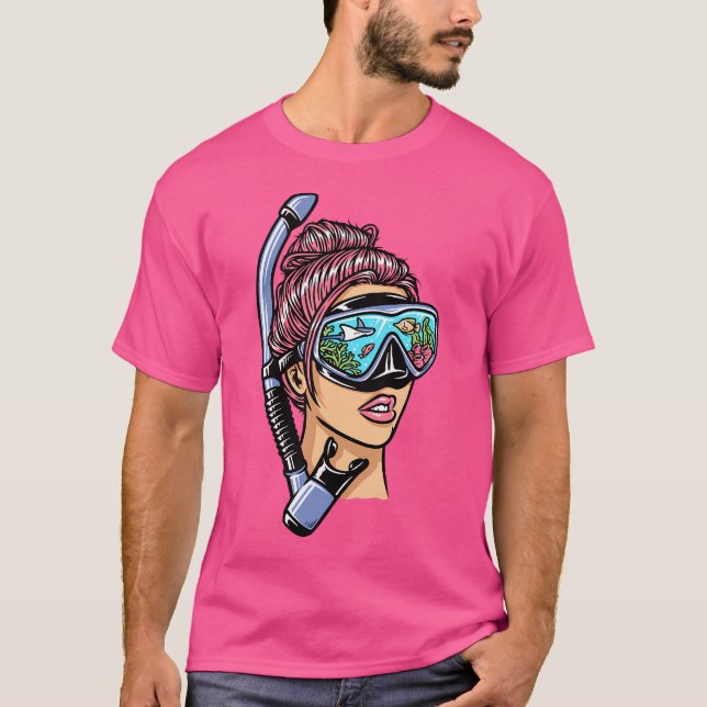 Camiseta Mujer Con Máscara De Snorkel Buceo (Anverso)