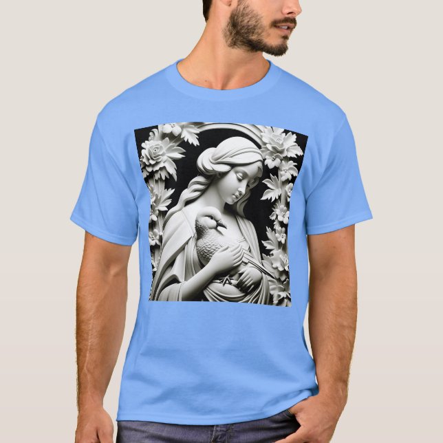 Camiseta Mujer con niño de pájaro y flores (Anverso)