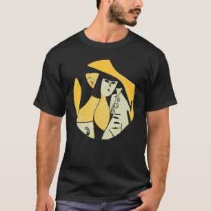 Camiseta Mujer Con Perro Usando Pieza Resumen Gráfico Artís