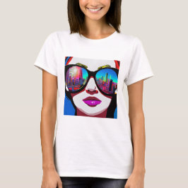 Camiseta Mujer con reflejo de la ciudad en gafas de sol