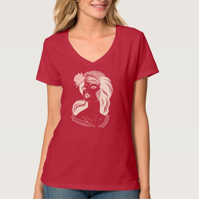 Camiseta Mujer con rosa rosado (Anverso)