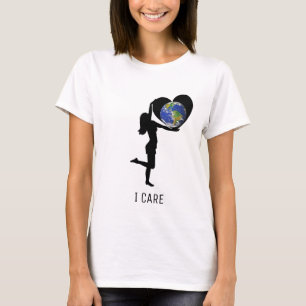 Camiseta Mujer con silueta de corazón y globo terráqueo