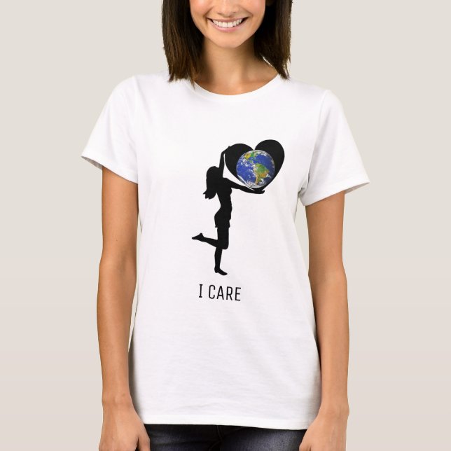Camiseta Mujer con silueta de corazón y globo terráqueo (Anverso)