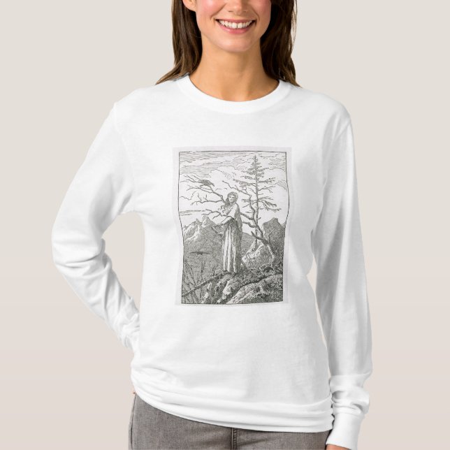 Camiseta Mujer con un cuervo, al borde de un precipicio (Anverso)