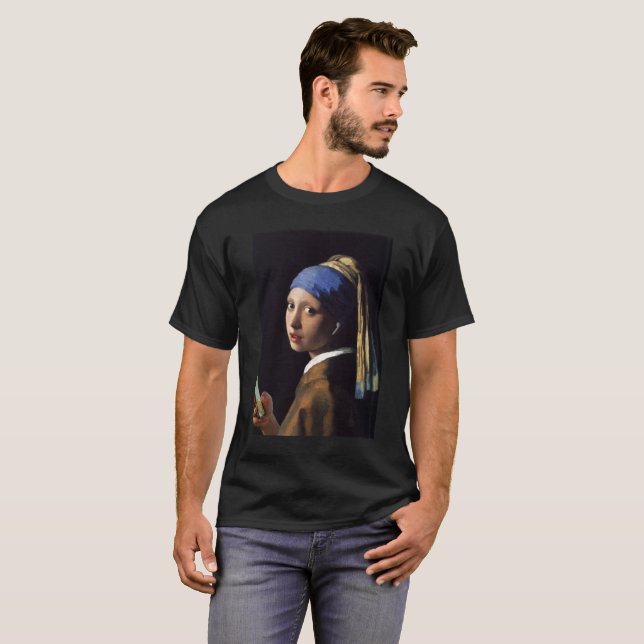 Camiseta Mujer con un Earbud blanco después de Vermeer (Anverso completo)