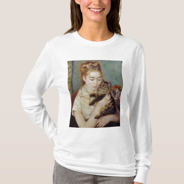 Camiseta Mujer con un gato de Pierre-Auguste Renoir (Anverso)