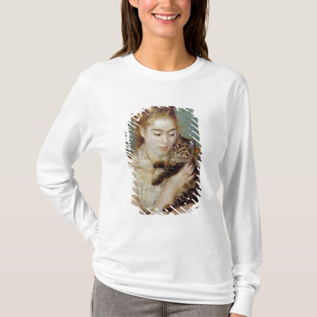 Camiseta Mujer con un gato de Pierre-Auguste Renoir (Anverso)