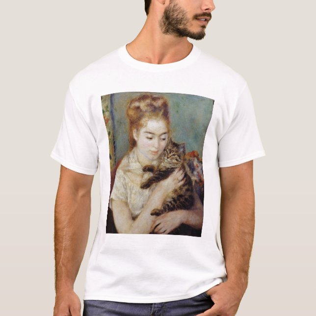 Camiseta Mujer con un gato de Pierre-Auguste Renoir (Anverso)