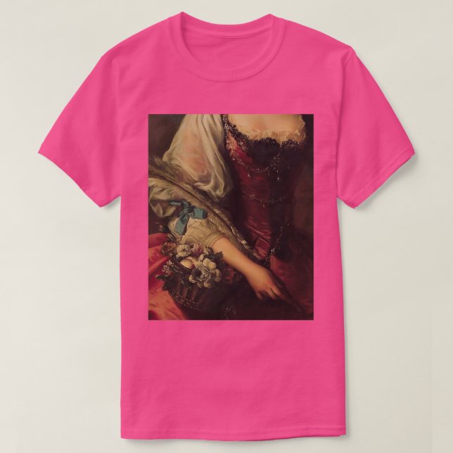 Camiseta Mujer con vestido ornado y cesta floral 18º Cen (Diseño del anverso)