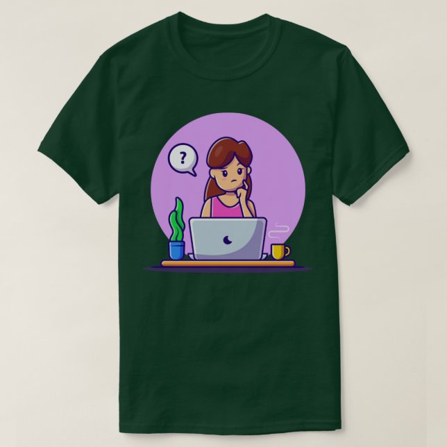 Camiseta Mujer confusa trabajando en laptop (Diseño del anverso)