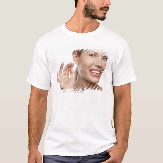 Camiseta Mujer contra los dientes flossing del fondo (Anverso)