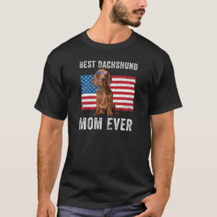 Camiseta Mujer Dachshund Mamá Bandera Americana Wiener Doxi
