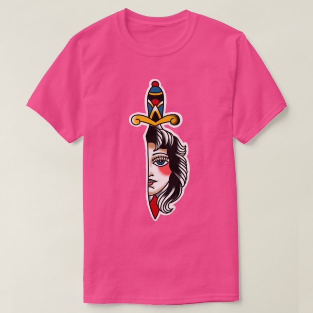 Camiseta Mujer dagger tatuaje tradicional (Diseño del anverso)