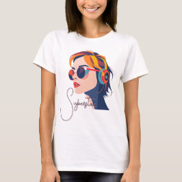 Camiseta Mujer de arte pop de moda con audífonos